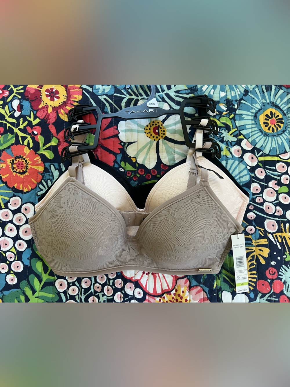 NWT 3-pack!! Tahari Women's Nude/Mauve/Black Lace T-Shirt Bra Size 36B